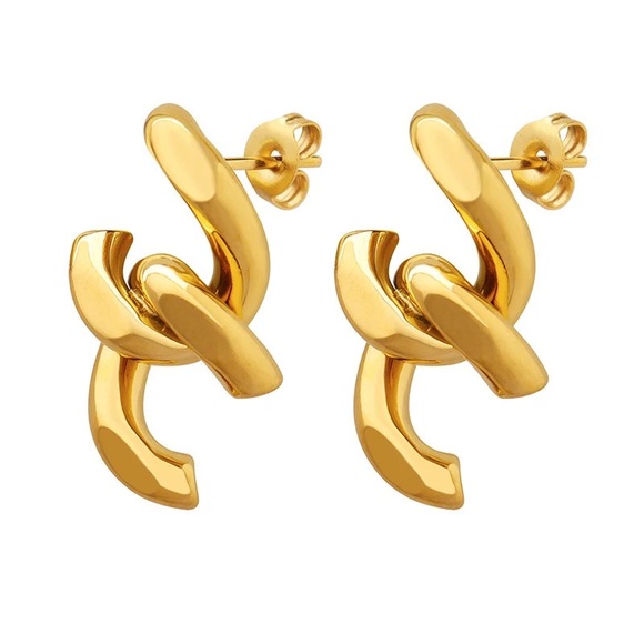 18K Gold Plated Knot Twisted Earrings*Waterproof Earrings*Minimalist Design*ML - Picture 1 of 6
